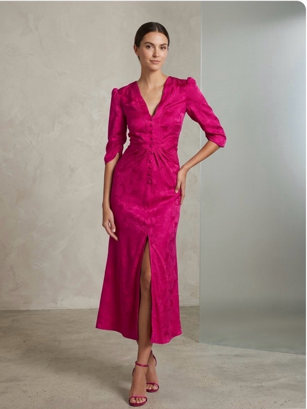 Saloni Mitsu Silk Jacquard Midi Dress,Size 2(6uk) - Picture 1 of 4